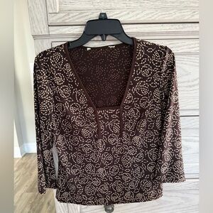 Vintage Y2K Babystyle Brown Printed V-Neck Top